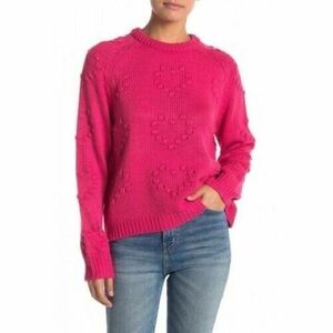 John+Jenn hot pink knit heart sweater cable knit acrylic loose oversized warm